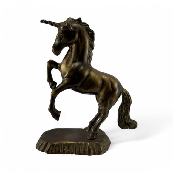 Vintage Solid Brass Rearing Unicorn Figurine – 5.25” Mythical Statue - Picture 2 of 9